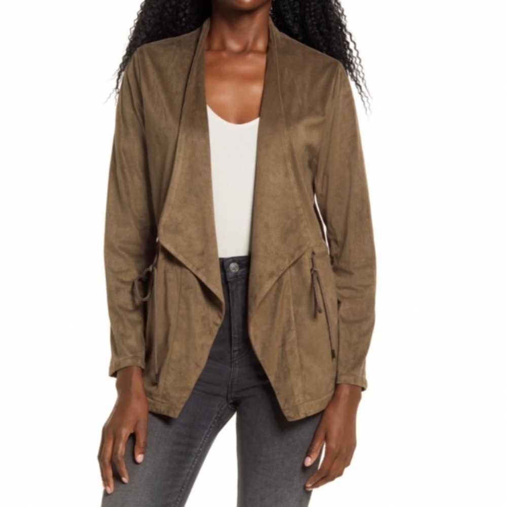 NWT BlankNYC Suede Draped Front Jacket In Gunmetal